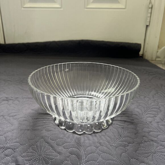 VTG Anchor Hocking:  PATTERN AHC 37 - 9" VERTICAL RIB BALL FOOT SALAD BOWL Serve - Picture 1 of 6